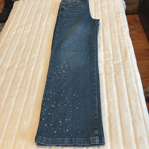 PAIGE Sasha crystal embellished high rise straight leg jeans in Laurena, size 28 - Picture 7 of 12